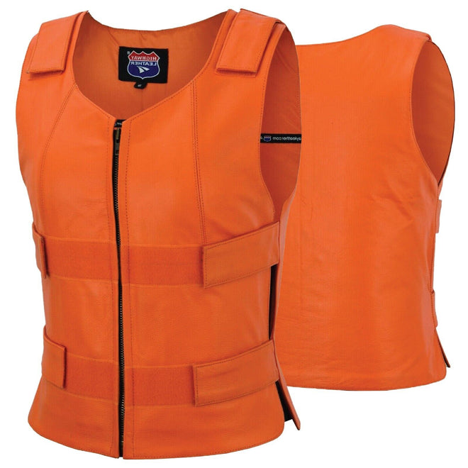 Women’s Orange Tactical Style Leather Vest | HL14945Orange