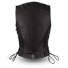 Back view of Women's Trinity braided leather vest by HighwayLeather, featuring detailed braiding and fitted design for women.