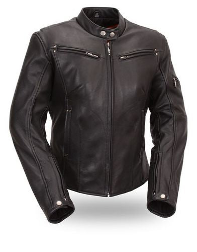 Women’s sleek vented scooter jacket by HighwayLeather, featuring a stylish design and ventilation for comfortable riding.
