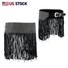 Buffalo Leather Gear women's black leather Western belt with tassels and bling accents, vintage style hip belt for women.